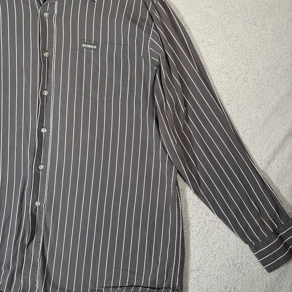 Avirex Shirt Mens Size XXL Button Up Gray White Stripes Jesse Pinkman Y2K Grunge - Picture 4 of 16